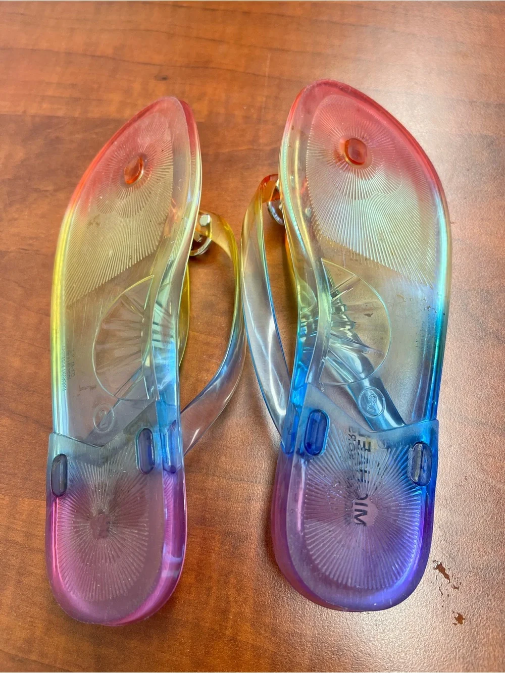 Michael Kors Rainbow Gradient Jelly Flip Flops with MK Medallions kids Sz 2